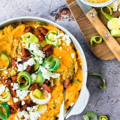 Zoete aardappel prei stamppot