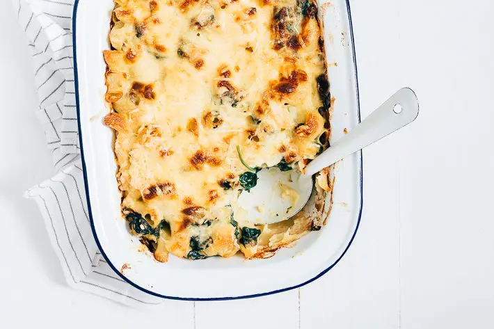 mac and cheese met spinazie