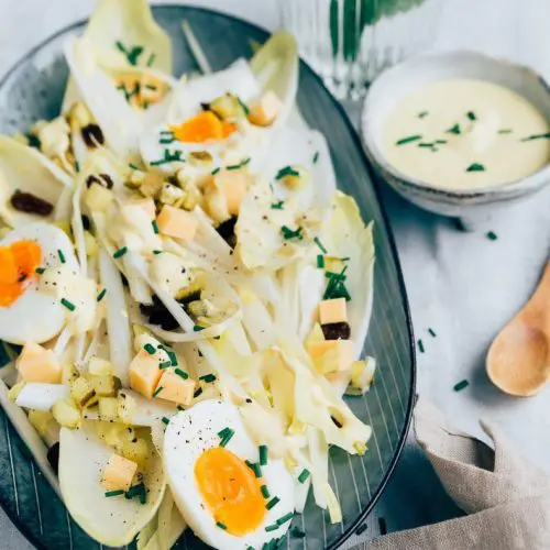 witlofsalade recept - witlofsalade klassiek witlofsalade maken bewaren witlof witlofsalade dressing gezond recept met witlof rauwe witlof