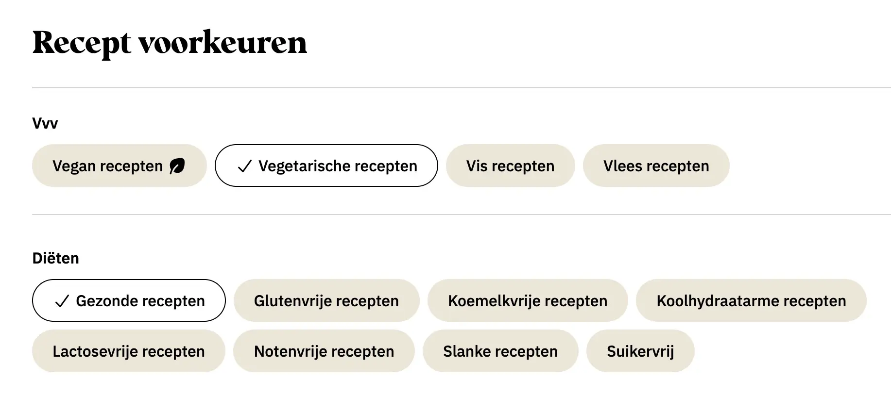 Recept voorkeuren