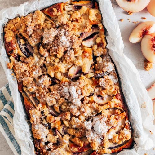 Kruimelcake met perzik