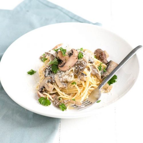 spaghetti met paddenstoelen roomsaus-4