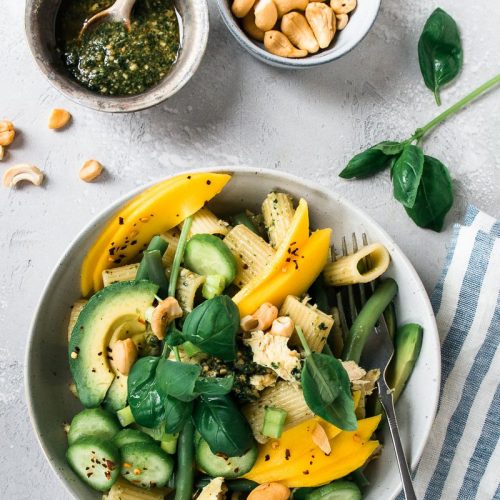 pasta kip pesto salade